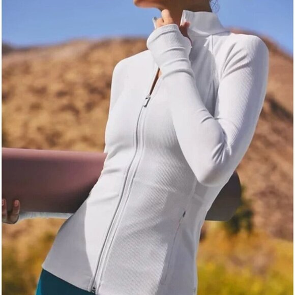 Athleta Jackets & Blazers - Athleta Salutation Ribbed Jacket III White Size Small *Stained*
